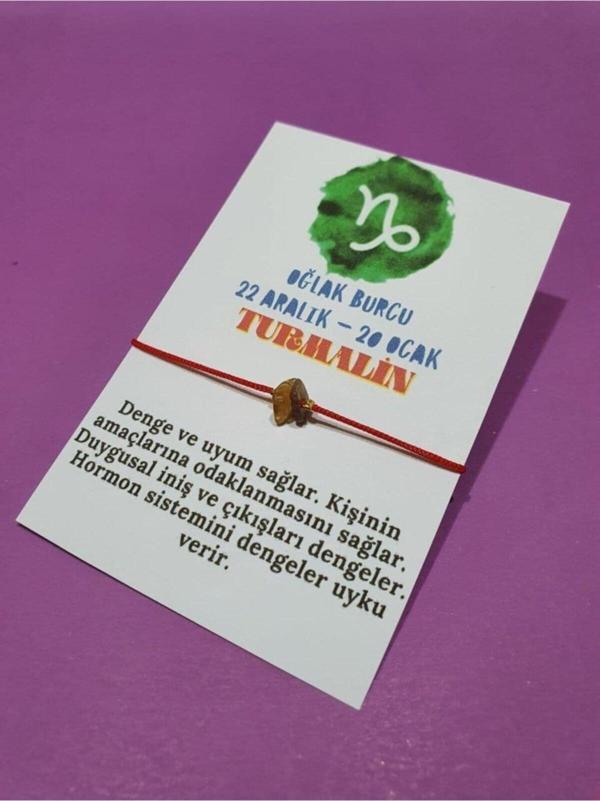 Sertifikalı Oğlak Burcu Turmalin Doğal Taşlı Ip Burç Bilekliği - Image 1