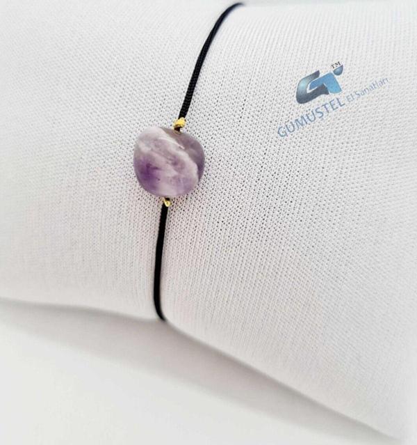 Sertifikalı Ametist Doğal Taş Bileklik Asansörlü Ayarlamalı Ipli Bileklik - Image 1