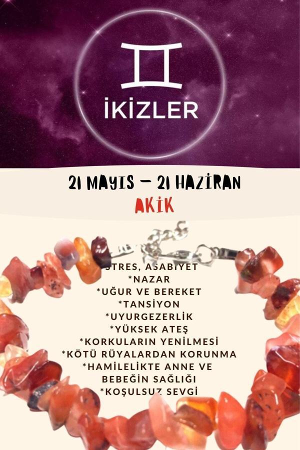 Sertifikalı Burç Taşı Ikizler Burcu Akik Taşı Bileklik - Image 1