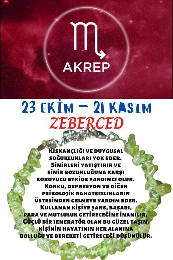Sertifikalı Burç Taşı Akrep Burcu Zeberced Taşı Bileklik - Image 1