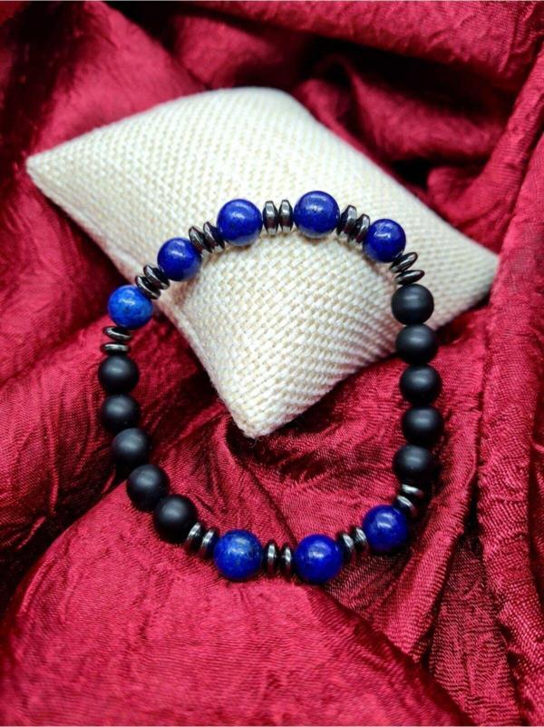 Sertifikalı Lapis Lazuli & Hematit & Oniks Doğal Taş Bileklik - Image 1
