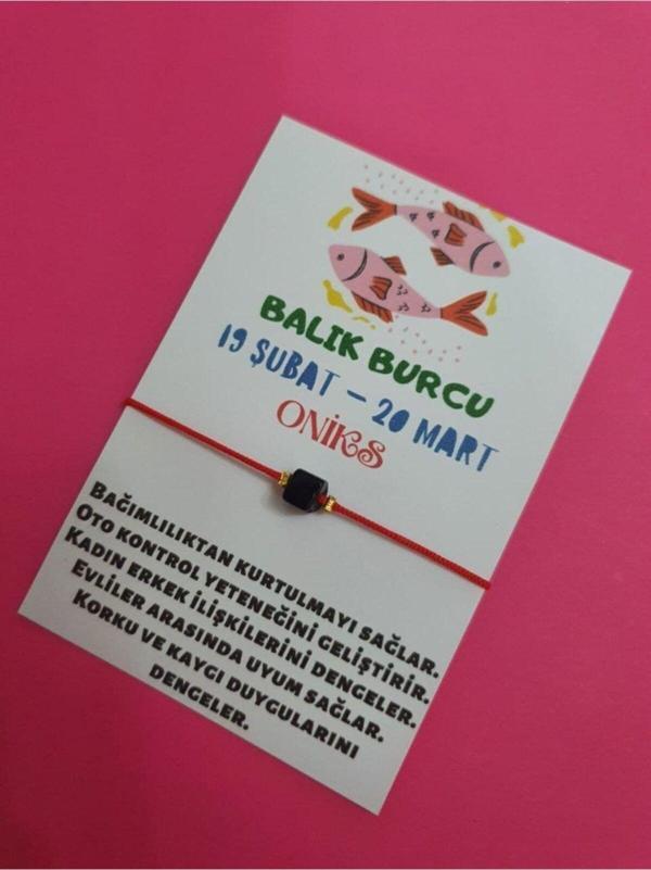 Sertifikalı Balık Burcu Oniks Doğal Taşlı Ip Burç Bilekliği - Image 1