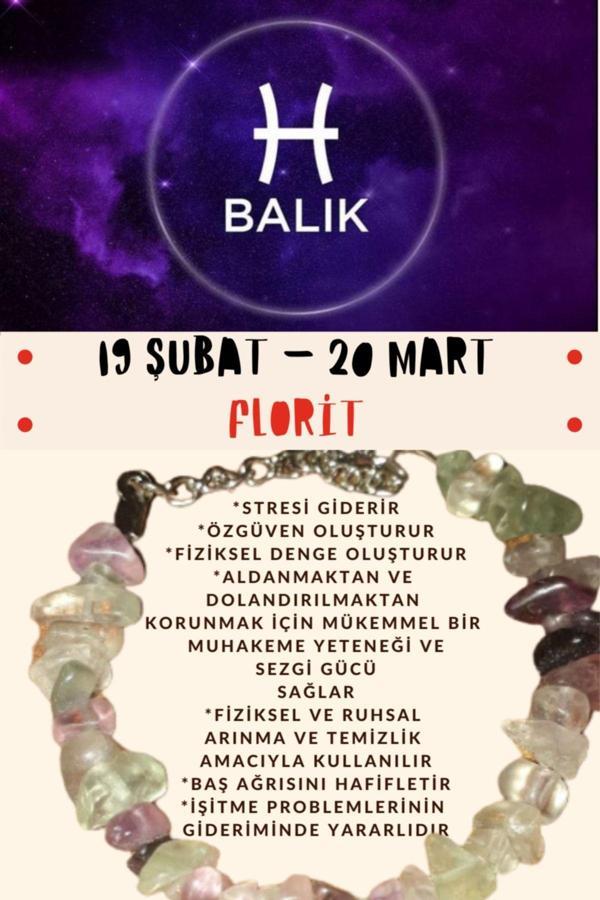 Sertifikalı Burç Taşı Balık Burcu Florit Taşı Bileklik - Image 1