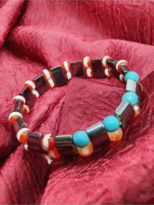 Sertifikalı Doğal Hematit Akik Turkuaz Taşı Rolex Bileklik - Image 1