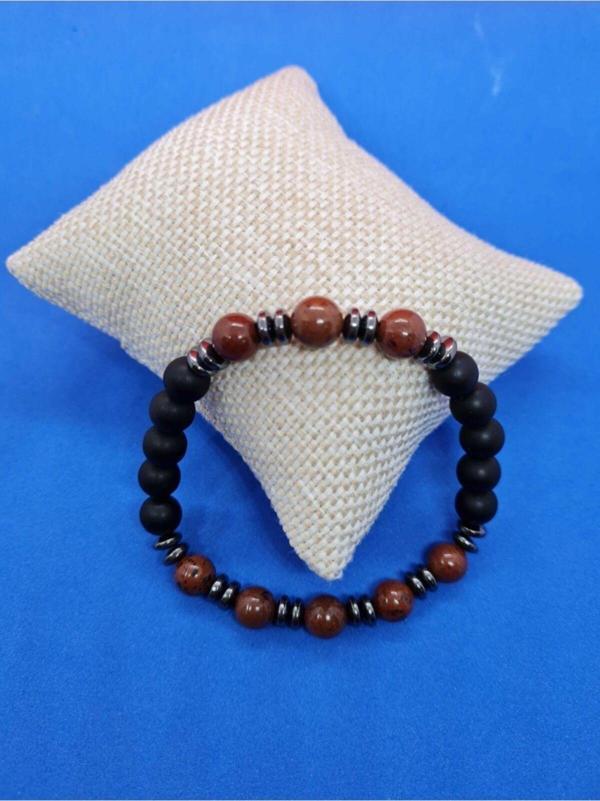 Sertifikalı Doğal Taş Obsidyen Ve Hematit Ve Oniks Taşı Bileklik - Image 1