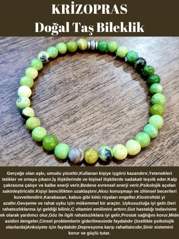 Sertifikalı Doğal Krizopras Taşı Orijinal Doğal Taş Bileklik - Image 1
