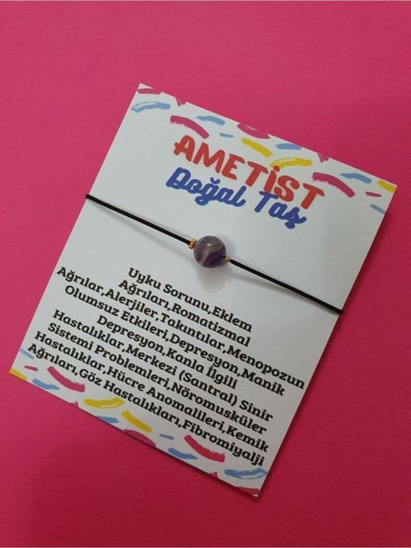 Sertifikalı Ametist Doğal Taş Bileklik Asansörlü Ayarlamalı Ipli Bileklik - Image 1