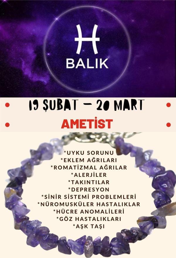 Sertifikalı Burç Taşı Balık Burcu Ametist Taşı Bileklik - Image 1