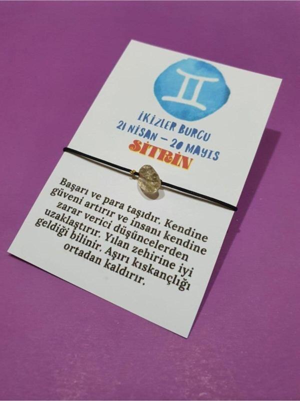Sertifikalı Ikizler Burcu Sitrin Doğal Taşlı Ip Burç Bilekliği - Image 1
