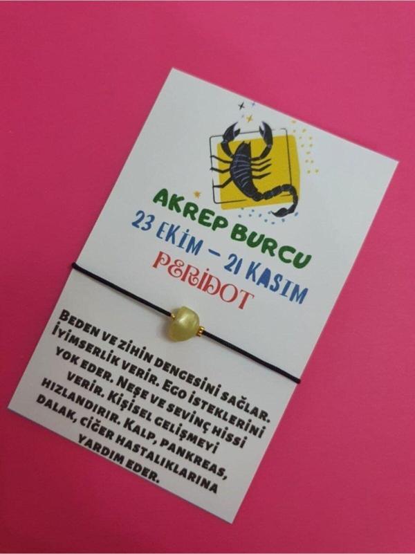 Sertifikalı Akrep Burcu Peridot Doğal Taşlı Ip Burç Bilekliği - Image 1