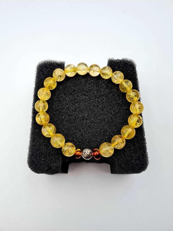 Sertifikalı Doğal Sitrin Taşı & Kehribar Bileklik Aaa Kalite 8 Mm Bileklik - Image 1