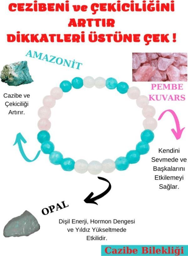 Sertifikalı Cazibe Doğaltaş Kadın Tılsım Bilekliği Amazonit-pembe Kuvars-opal Doğal Taş Bileklik - Image 1