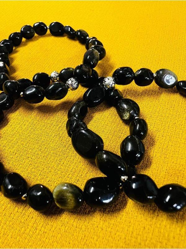 Sertifikalı Obsidyen Doğal Taş Şekilsiz Tımbıl Bileklik - Image 1