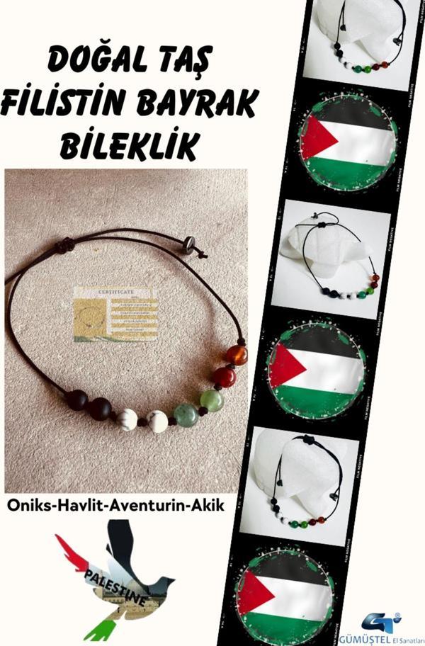 Sertifikalı Doğal Taş Filistin Bayrak Bileklik AAA Kalite Sürpriz Hediyeli - Image 1