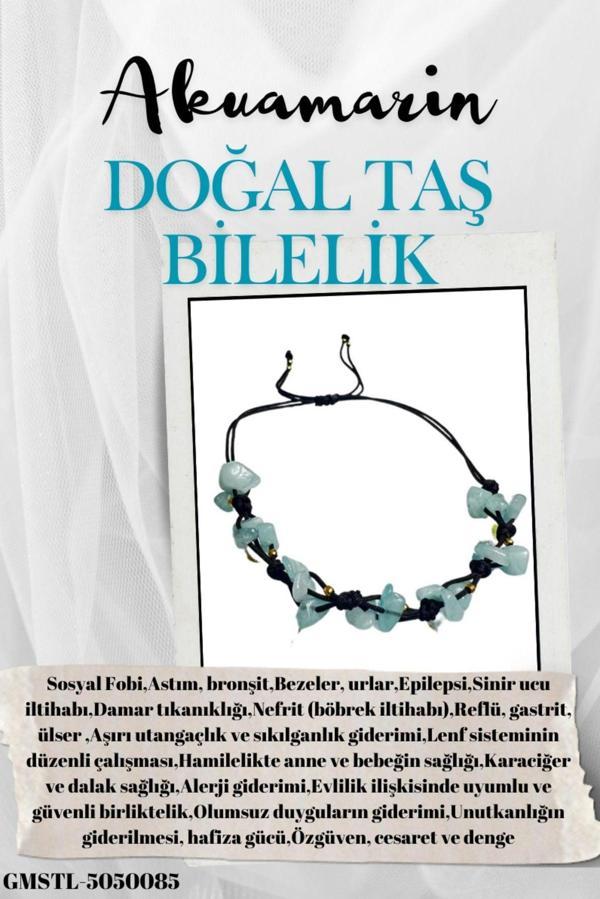 Sertifikalı Doğal Taş Akuamarin Bileklik Özel Tasarım El Yapımı Asansör Kilit Sistemi - Image 1