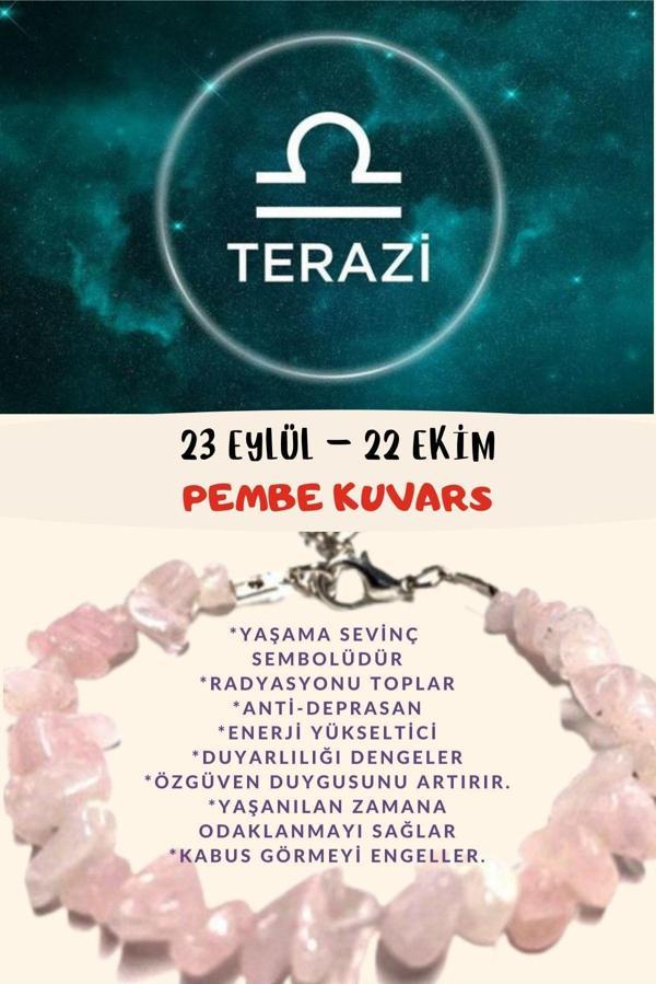 Sertifikalı Burç Taşı Terazi Burcu Pembe Kuvars Taşı Bileklik - Image 1