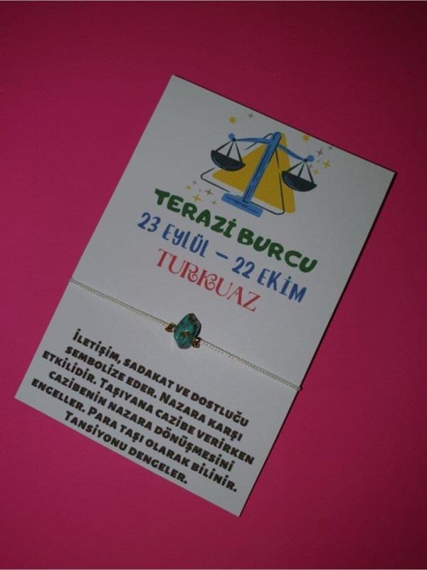 Sertifikalı Terazi Burcu Turkuaz Doğal Taşlı Ip Burç Bilekliği - Image 1