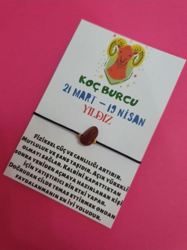 Sertifikalı Koç Burcu Yıldız Doğal Taşlı Ip Burç Bilekliği - Image 1