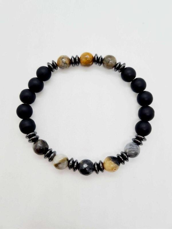 Sertifikalı Akik Hematit Oniks Doğal Taş Bileklik - Image 1