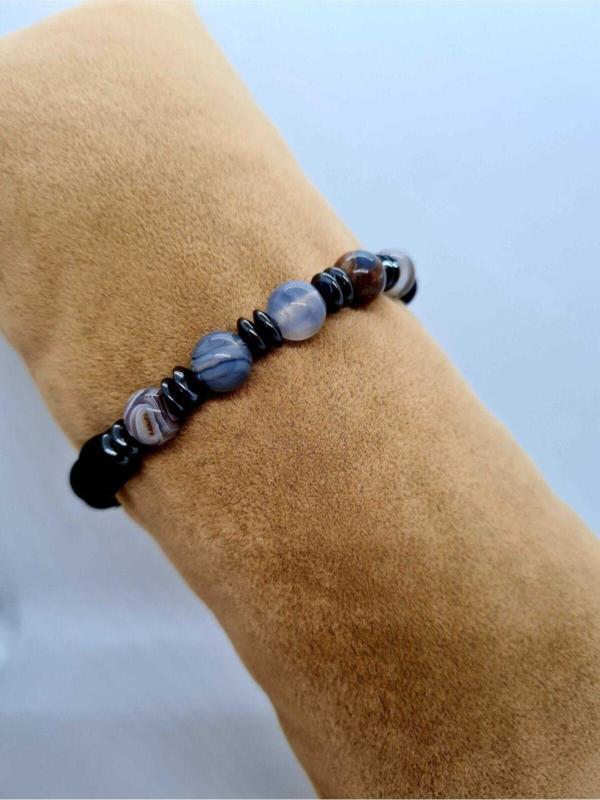 Sertifikalı Bostwana Akik , Hematit , Oniks Doğal Taş Bileklik 8mm - Image 1