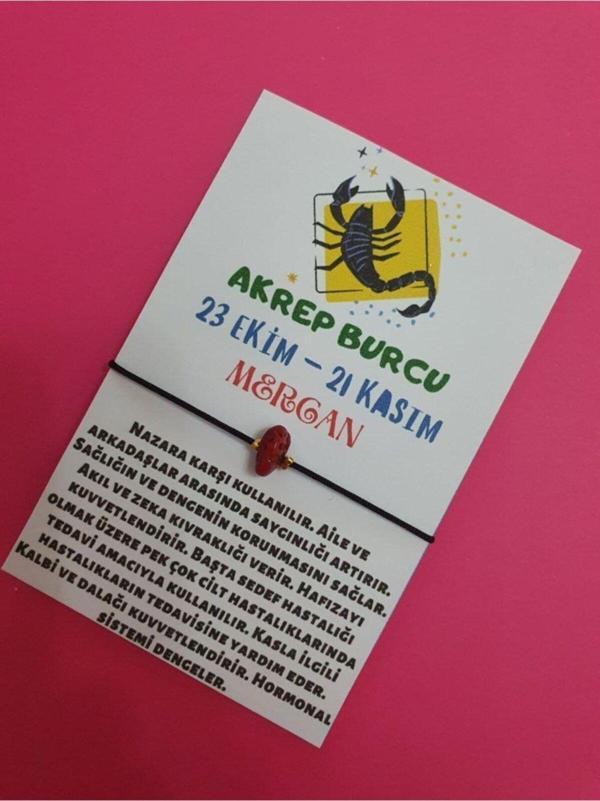 Sertifikalı Akrep Burcu Mercan Doğal Taşlı Ip Burç Bilekliği - Image 1