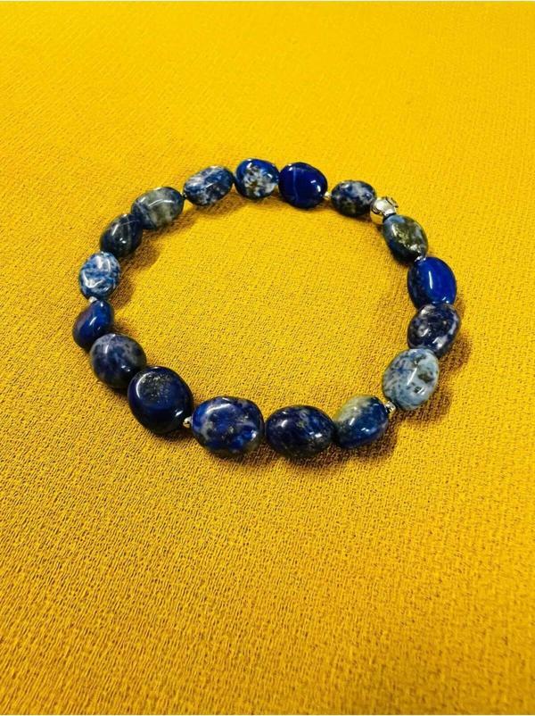 Sertifikalı Lapis Lazuli Doğal Taş Şekilsiz Tımbıl Bileklik - Image 1