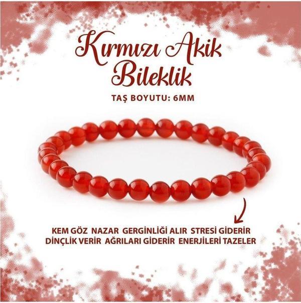 Sertifikalı Kırmızı Akik Doğal Taş Bileklik 6mm - Image 1