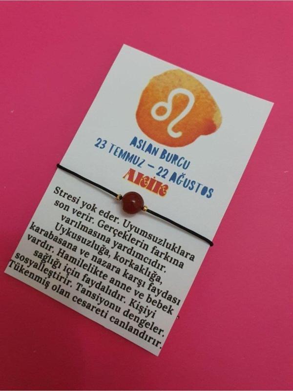 Sertifikalı Aslan Burcu Akik Doğal Taş Ip Burç Bilekliği - Image 1