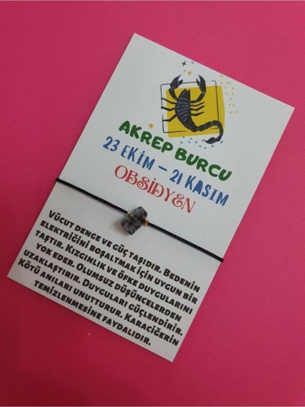 Sertifikalı Akrep Burcu Obsidyen Doğal Taşlı Ip Burç Bilekliği - Image 1