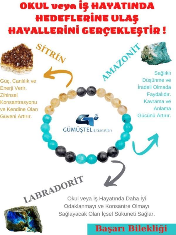 Sertifikalı Başarı Tılsım Bileklik Sitrin Amazonit Labradorit Unisex Doğaltaş Bilekliği - Image 1