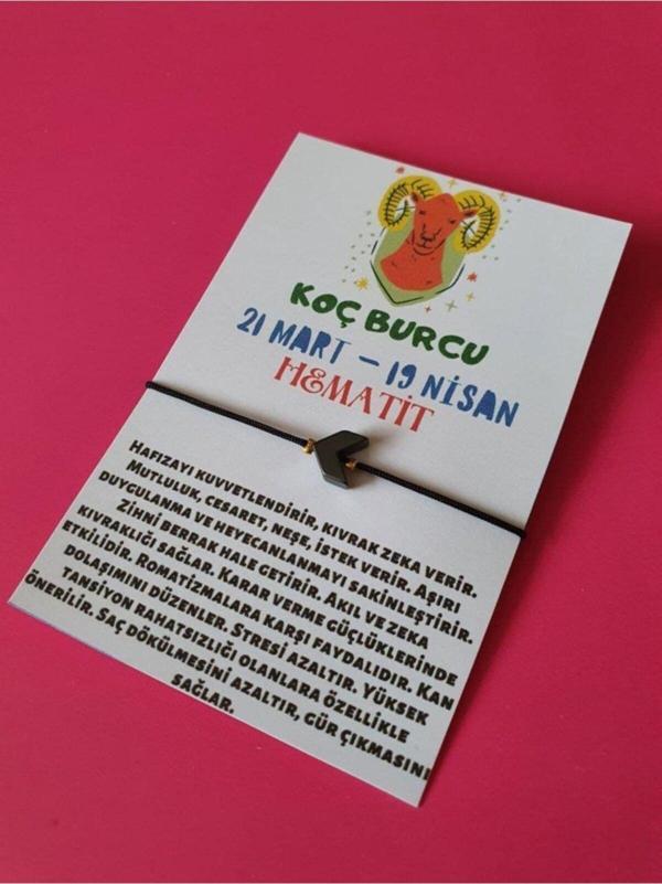 Sertifikalı Koç Burcu Hematit Doğal Taşlı Ip Burç Bilekliği - Image 1