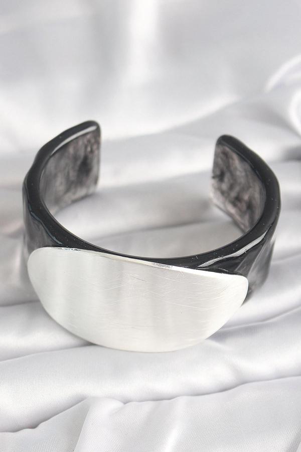 Zarif Kadın için Silver Akrilik Mermer Stil Silver Oval Retro Bilezik - Image 1