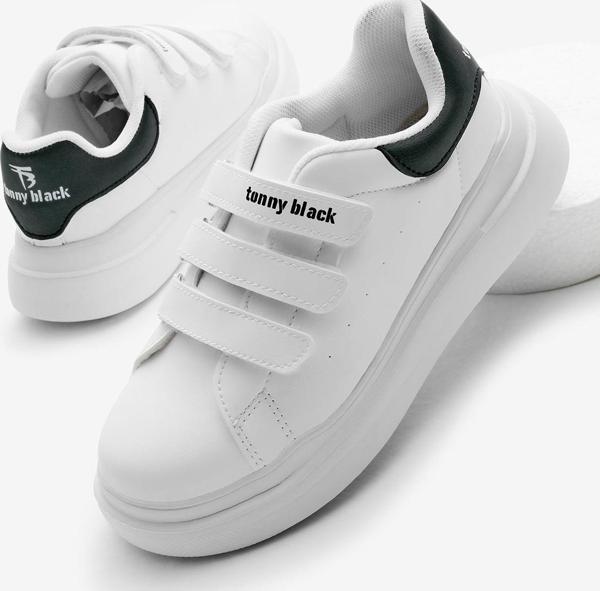Tonny Black Çocuk Unisex Beyaz Siyah Eva Faylon Taban Üç Cırtlı Spor Ayakkabı - Image 1