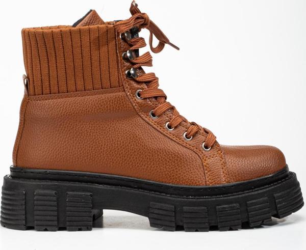 Tonny Black Kadın Taba Yüksek Poli Taban Bileği Lastikli Bağcıklı Bot - Image 1