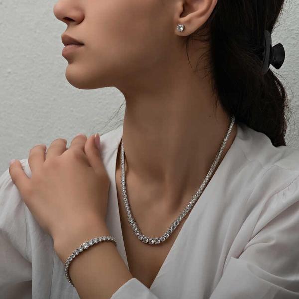 Gümüş Süzme Beyaz Taşlı Su Yolu Kadın Set SL5342 - Image 1