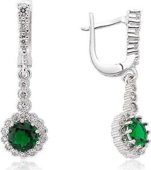 Gümüş Yeşil Çiçek Sallantılı Küpe SL2126 - Image 1