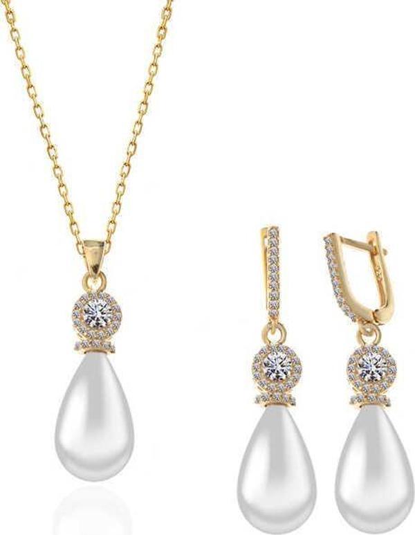 Gümüş Gold Damla İnci Kadın Set SL5307 - Image 1