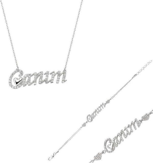 Gümüş Canım Yazılı Kalp Bayan Set SL1308 - Image 1