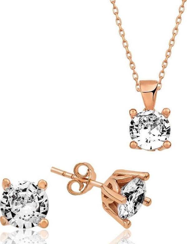 ​Gümüş Rose Tek Taş İkili Set SL3764 - Image 1
