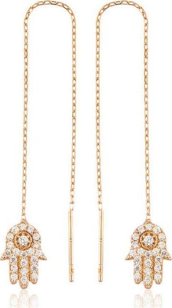 Gümüş Zincirli Fatma Ana Eli Küpe SL2158 - Image 1