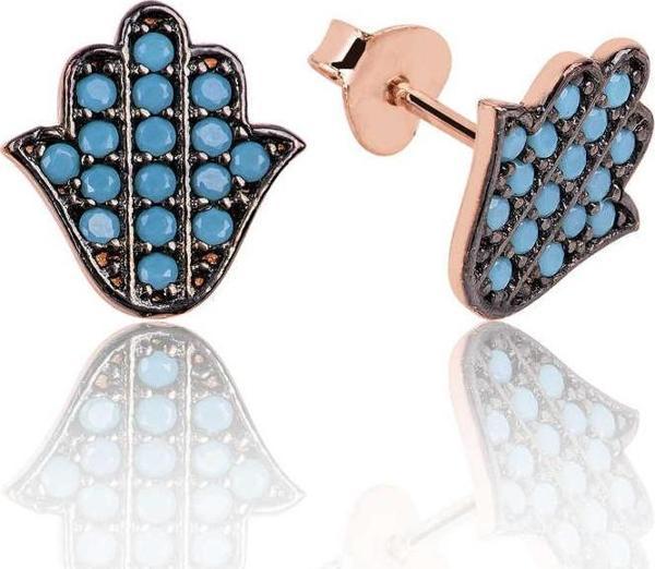 Gümüş Firuze Taşlı Fatma Ana Eli Çivili Küpe SL1293 - Image 1