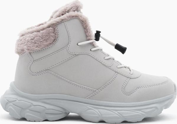 Tonny Black Çocuk Unisex Gri Faylon Taban İçi Kürklü Lastik Bağcıklı Bot - Image 1