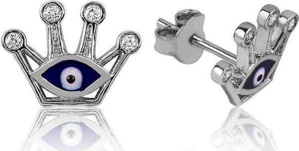 Gümüş Nazarlı Kraliçe Tacı Çivili Küpe SL2188 - Image 1