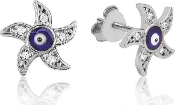 Gümüş Nazarlı Deniz Yıldızı Çivili Küpe SL2167 - Image 1