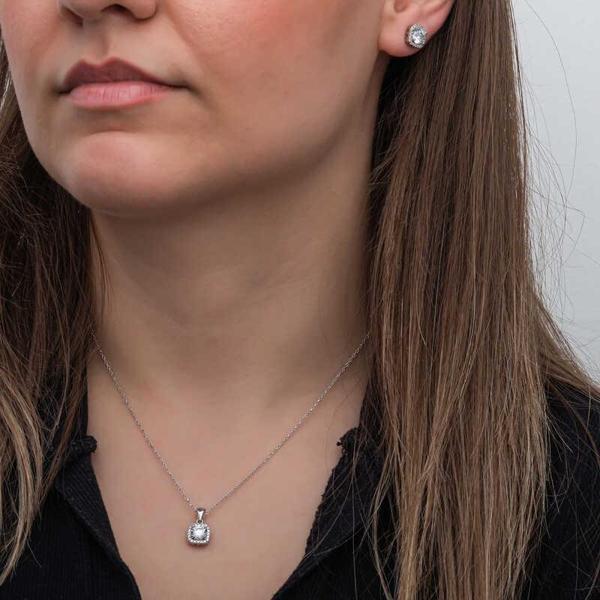 Gümüş Kare Montür Tek Taş Kadın Set SL6918 - Image 1