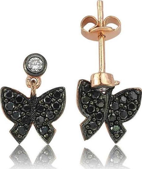 Gümüş Siyah Kelebek Çivili Küpe SL2133 - Image 1