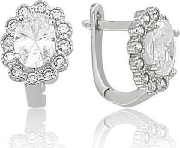 Gümüş Oval Taşlı Çiçek Küpe SL2145 - Image 1