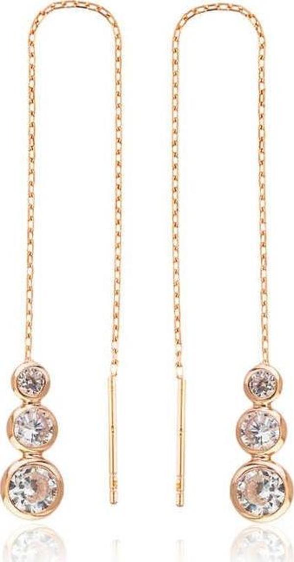 Gümüş Beyaz Taşlı Zincirli Küpe SL2156 - Image 1