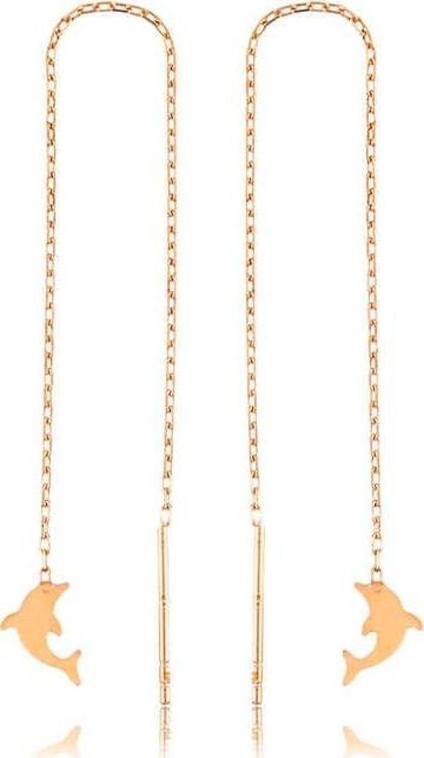 Gümüş Zincirli Yunus Balığı Küpe SL2880 - Image 1