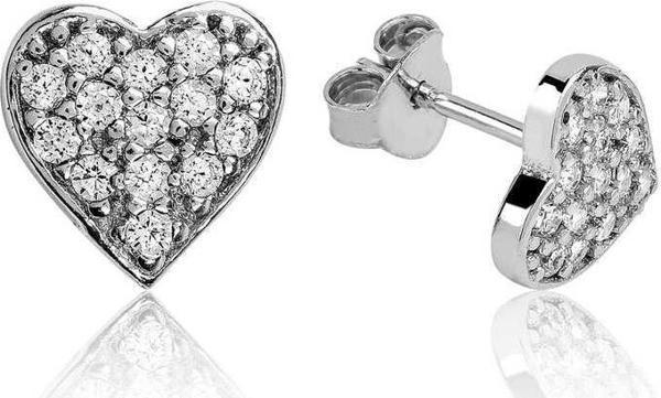 Gümüş Beyaz Kalpli Çivili Küpe  SL2175 - Image 1